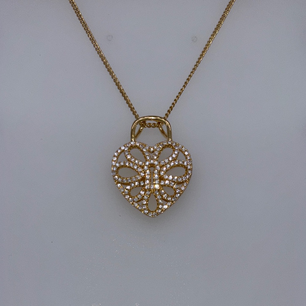 Gold Heart Pendant Necklace with Pavé Crystals - Women Jewelry